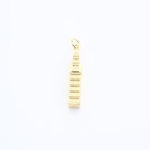 Brass Jewelry Pendants, Building, gold color plated, DIY, 26x5x5mm, Sold By PC