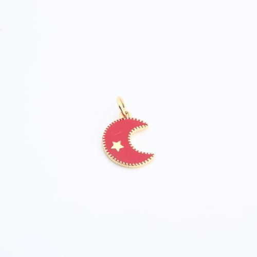 Brass Jewelry Pendants, Moon, gold color plated, DIY & enamel, 17x11x1mm, Sold By PC