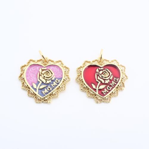 Brass Heart Pendants, gold color plated, DIY & with flower pattern & enamel, more colors for choice, 20x20x2mm, Sold By PC