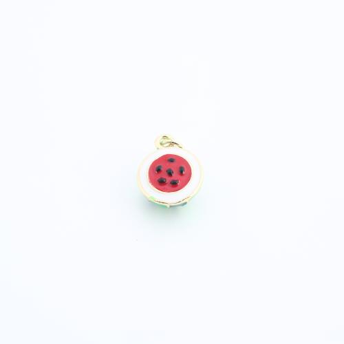 Brass Jewelry Pendants, Watermelon, gold color plated, DIY & enamel, 15x13x8mm, Sold By PC