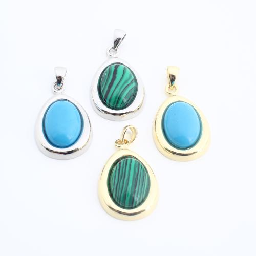 Gemstone Pendants Jewelry, Brass, with Gemstone, plated, DIY, more colors for choice, 29x16x5mm, Sold By PC