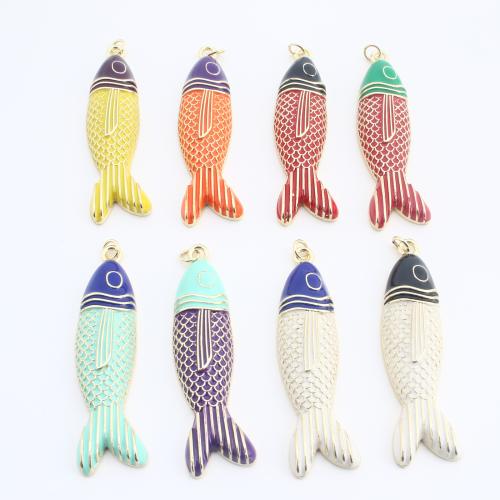Brass Jewelry Pendants, Fish, gold color plated, DIY & enamel, more colors for choice, 52x14x2mm, Sold By PC