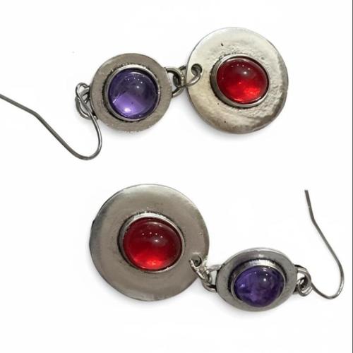 Tibetan Style Drop Earrings, with Cats Eye, Round, silver color plated, fashion jewelry & for woman, mixed colors, nickel, lead & cadmium free, 13-45mm, Sold By Pair