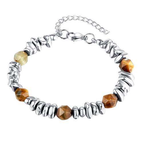 Gemstone Bracelets, Hematite, with Gemstone, platinum color plated, different materials for choice & for woman & faceted, more colors for choice, Sold Per Approx 18.5 cm Strand