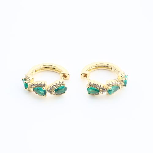 Brass Huggie Hoop Earring, gold color plated, for woman & with rhinestone, 17x17x6mm, Sold By Pair