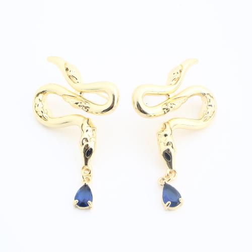 Brass Drop Earring, gold color plated, fashion jewelry & for woman & with rhinestone, 46x26x15mm, Sold By Pair