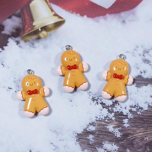 Resin Christmas Pendant, Gingerbread Man, epoxy gel, DIY, 22x32mm, Sold By PC