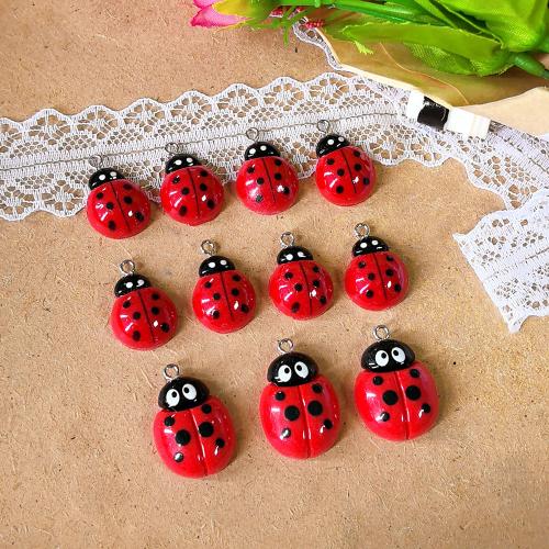 Resin Pendant, Ladybug, DIY & different size for choice & enamel, red, 5PCs/Bag, Sold By Bag
