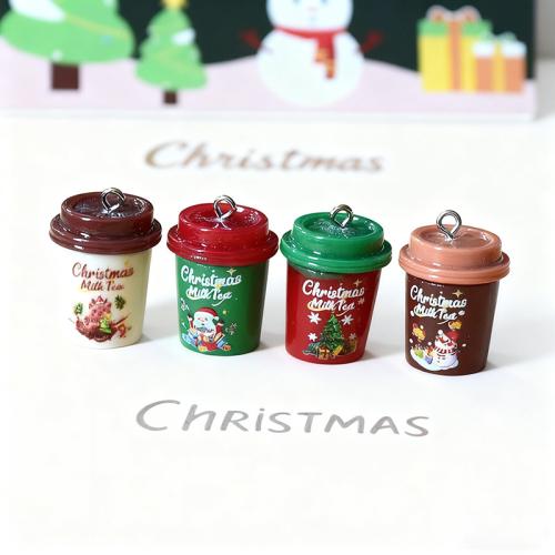 Resin Christmas Pendant, Cup, printing, Christmas Design & DIY, more colors for choice, 17x25mm, 10PCs/Bag, Sold By Bag