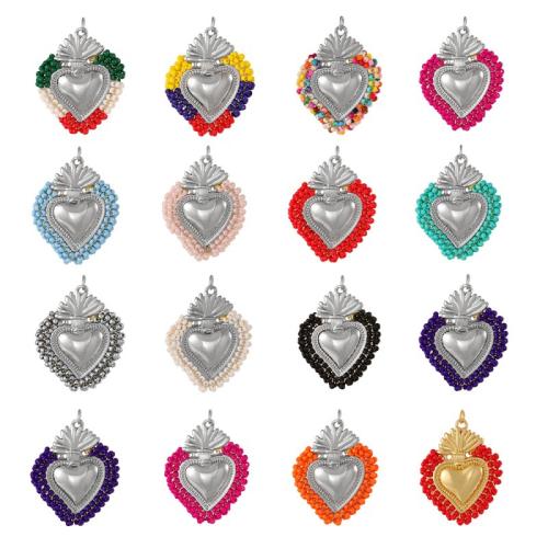 Brass Heart Pendants, with Seedbead, handmade, DIY, more colors for choice, 30x38mm, Sold By PC