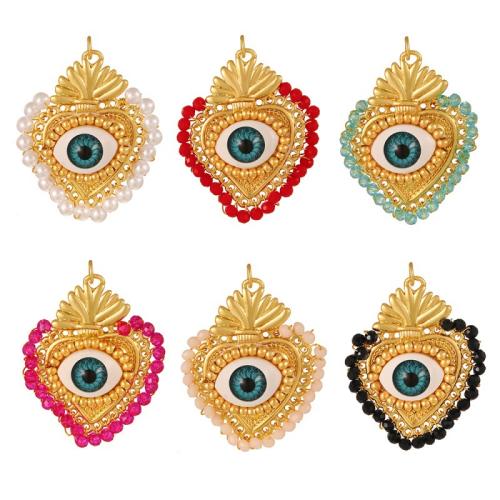Brass Jewelry Pendants, with Crystal & Plastic Pearl, Heart, gold color plated, with eye pattern & DIY, more colors for choice, Sold By PC