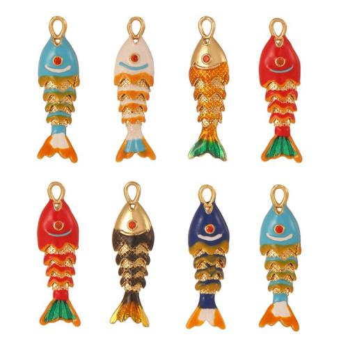 Brass Jewelry Pendants, Fish, gold color plated, DIY & enamel & with rhinestone, more colors for choice, 9x30mm, Sold By PC