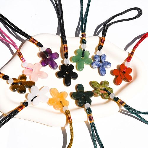 Hanging Ornaments, Gemstone, with Polyester Cord, Flower, different materials for choice, flower size 31*35mm, rope length 14cm, Sold By PC