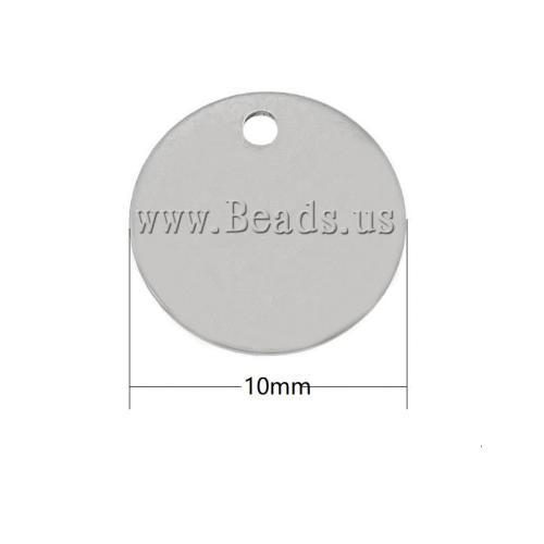 Stainless Steel Tag Charm, 304 Stainless Steel, Flat Round, original color, 10x1mm, Hole:Approx 1.2mm, Sold By PC