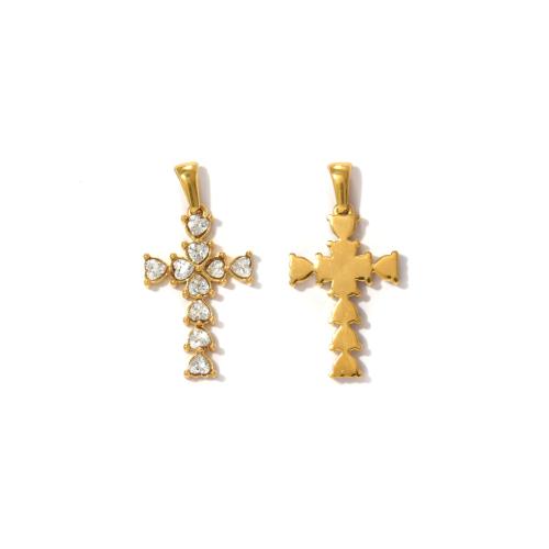 Stainless Steel Cross Pendants, 304 Stainless Steel, gold color plated, DIY & different styles for choice & micro pave cubic zirconia, Sold By PC