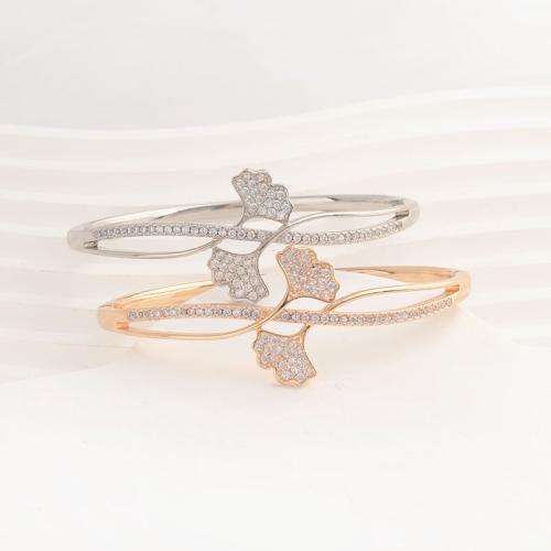 Tibetan Style Bangle, Leaf, plated, for woman & with rhinestone, more colors for choice, Inner Diameter:Approx 63x53mm, Sold By PC