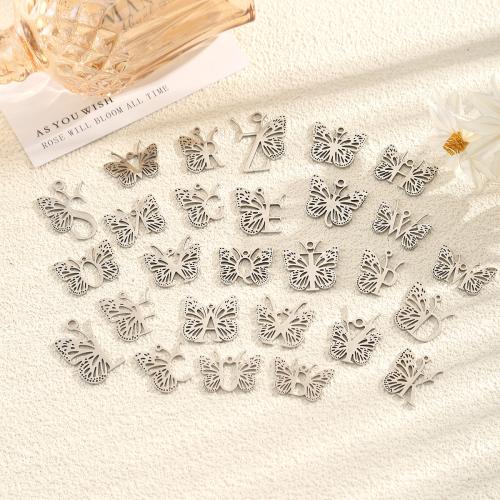 Stainless Steel Letter Pendants, 304 Stainless Steel, Butterfly, DIY & different styles for choice & with letter pattern & hollow, 10PCs/Bag, Sold By Bag