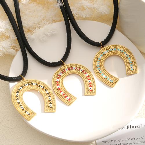 304 Stainless Steel Necklace, with PU Leather, with 5cm extender chain, gold color plated, Unisex & enamel, more colors for choice, Length:Approx 45 cm, Sold By PC