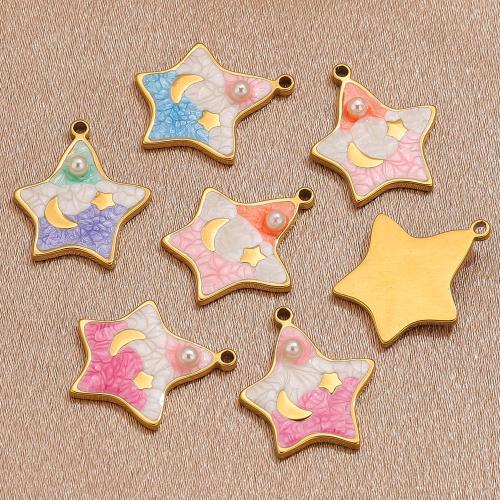 Stainless Steel Pendants, 304 Stainless Steel, with Plastic Pearl, Star, gold color plated, DIY & enamel, more colors for choice, 19x22mm, Sold By PC