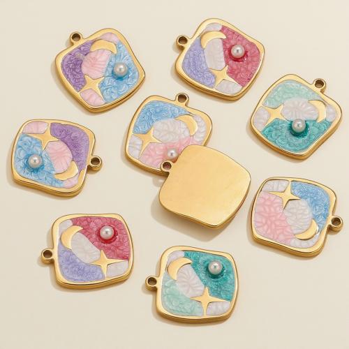 Stainless Steel Pendants, 304 Stainless Steel, with Plastic Pearl, Geometrical Pattern, gold color plated, DIY & enamel, more colors for choice, 16.50x19mm, Sold By PC