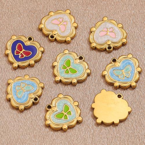 Stainless Steel Animal Pendants, 304 Stainless Steel, Heart, gold color plated, DIY & enamel, more colors for choice, 17.50x17.50mm, Sold By PC