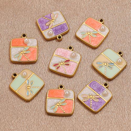 Stainless Steel Animal Pendants, 304 Stainless Steel, with Plastic Pearl, Geometrical Pattern, gold color plated, DIY & enamel, more colors for choice, 16x18mm, 5PCs/Bag, Sold By Bag