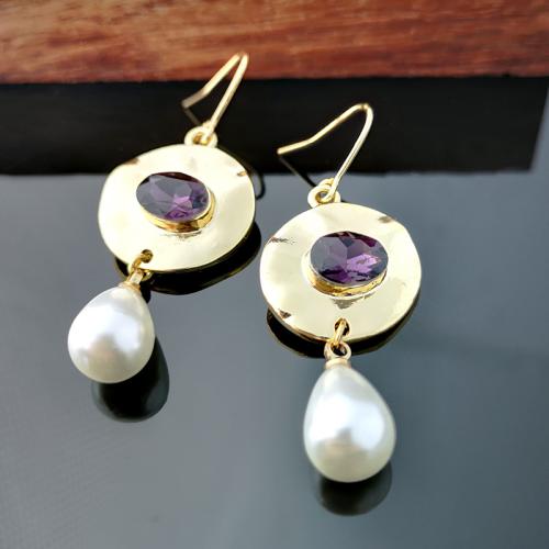 Tibetan Style Drop Earring, with Crystal & Plastic Pearl, gold color plated, Korean style & for woman, 17.50x47mm, Sold By Pair