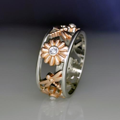 Tibetan Style Finger Ring, Flower, plated, different size for choice & for woman & with rhinestone, US Ring Size:6-10, Sold By PC
