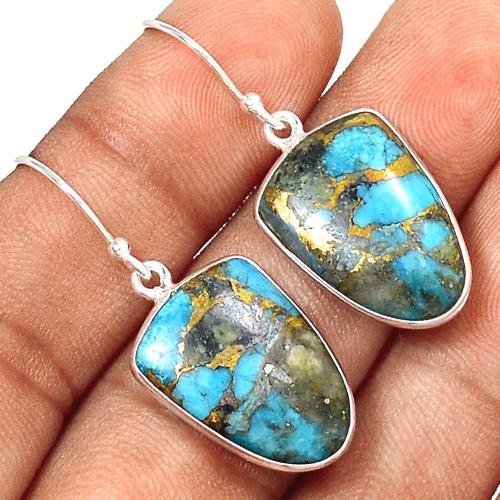 alliage de zinc Boucle d'oreille goutte, avec turquoise & séraphinite, Motif géométrique, Placage de couleur platine, Vintage & pour femme, 15.50x32mm, Vendu par paire