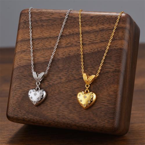 Titanium Steel Necklace, with 5cm extender chain, Heart, plated, oval chain & micro pave cubic zirconia & for woman, more colors for choice, 15x26mm, Sold Per Approx 40 cm Strand