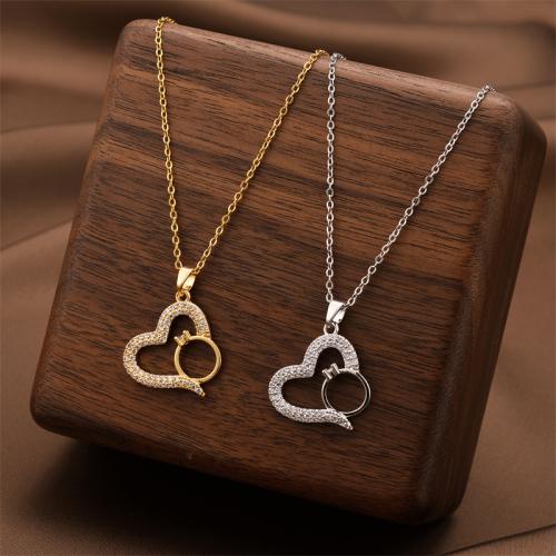 Titanstahl Halskette, Herz, plattiert, Oval-Kette & für Frau & mit Strass, keine, 29x32mm, verkauft per ca. 40 cm Strang