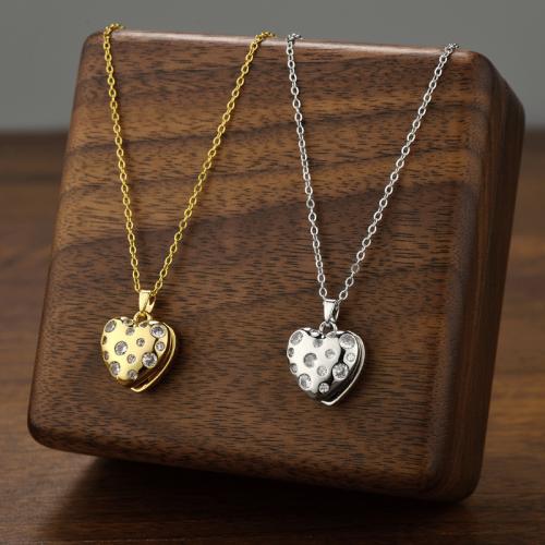 Titanstahl Halskette, mit Kunststoff Perlen, mit Verlängerungskettchen von 5cm, Herz, plattiert, Oval-Kette & für Frau & mit kubischem Zirkonia, keine, 15x17mm, verkauft per ca. 40 cm Strang