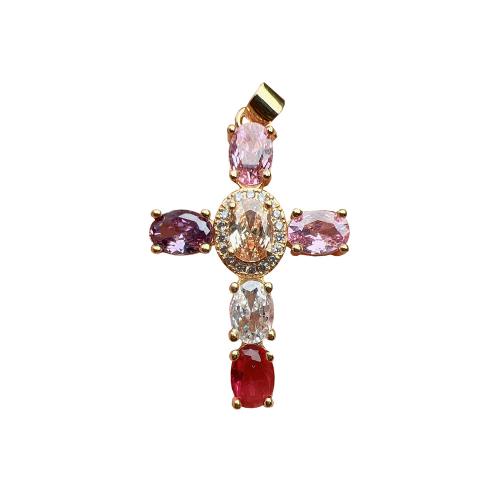 Cubic Zirconia Micro Pave Brass Pendant, Cross, gold color plated, DIY & micro pave cubic zirconia, more colors for choice, 23x39mm, Sold By PC