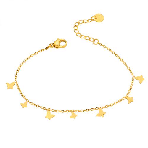 304 Stainless Steel Bracelet, with 3cm extender chain, Butterfly, gold color plated, fashion jewelry & for woman, Length:Approx 16 cm, Sold By PC