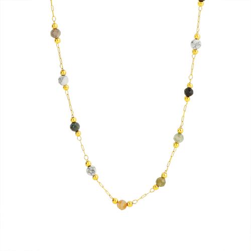 304 Stainless Steel Necklace, with Gemstone, with 5cm extender chain, gold color plated, fashion jewelry & for woman, Length:Approx 40 cm, Sold By PC
