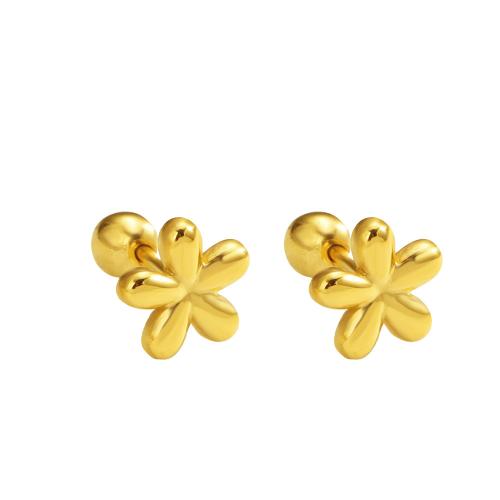 304 Stainless Steel Stud Earring, Flower, gold color plated, fashion jewelry & for woman, 8mm, Sold By Pair