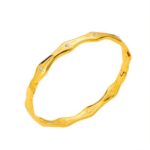 304 Stainless Steel Bangle, gold color plated, for woman & with rhinestone, Inner Diameter:Approx 58mm, Sold By PC