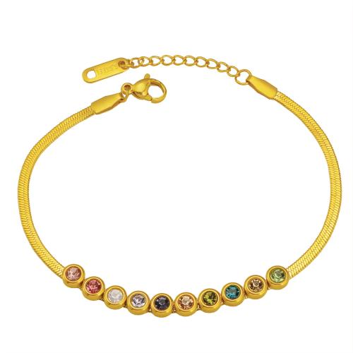 304 Stainless Steel Bracelet, with 3cm extender chain, plated, snake chain & for woman & with rhinestone, more colors for choice, Length:Approx 17 cm, Sold By PC