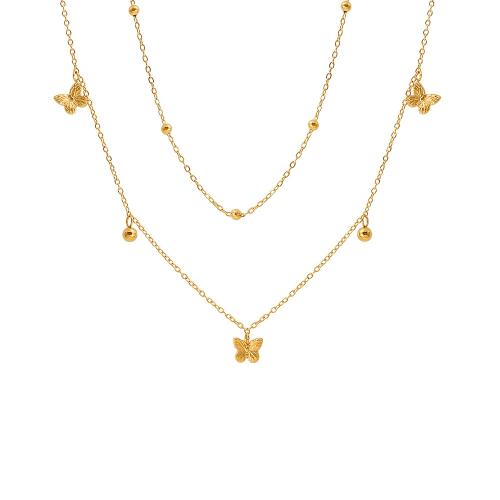 304 Stainless Steel Necklace, with 5cm extender chain, Butterfly, gold color plated, Double Layer & for woman, Length:Approx 40 cm, Sold By PC