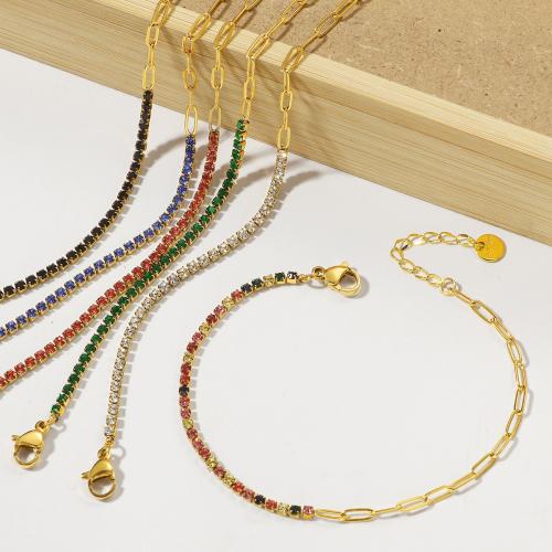 304 Stainless Steel Bracelet, with 3cm extender chain, gold color plated, micro pave cubic zirconia & for woman, more colors for choice, Length:Approx 17 cm, Sold By PC