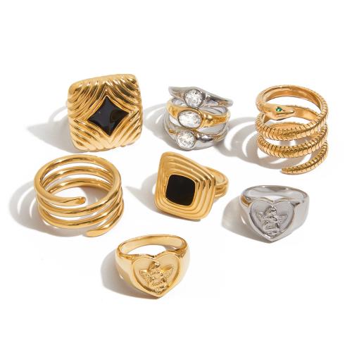 Cubic Zirconia Stainless Steel Finger Ring, plated, different styles for choice & for woman & enamel & with cubic zirconia, more colors for choice, Sold By PC