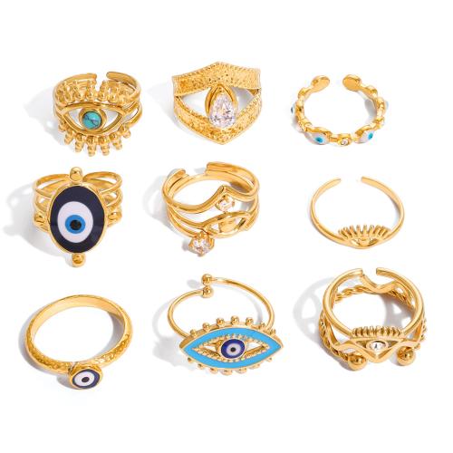Evil Eye Jewelry Finger Ring, Stainless Steel, plated, different styles for choice & for woman & enamel & with cubic zirconia, more colors for choice, Sold By PC