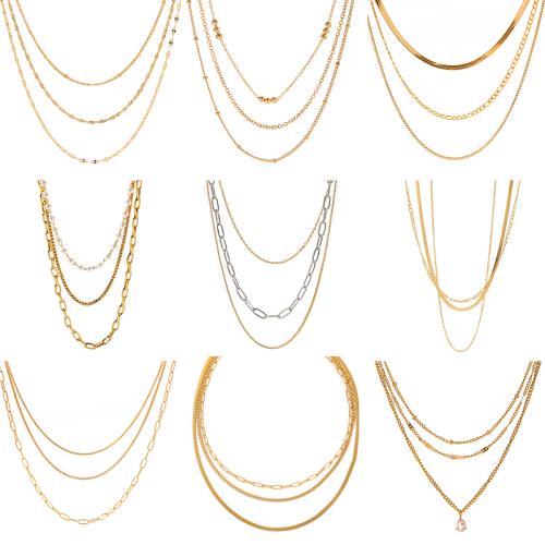 Multi Layer Necklace, Stainless Steel, plated, multilayer & different styles for choice & for woman, more colors for choice, Sold By Strand