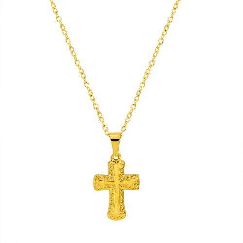 304 Stainless Steel Necklace, with 5cm extender chain, Cross, gold color plated, Unisex & oval chain, Length:Approx 45 cm, Sold By PC
