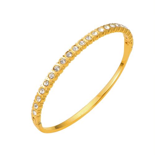 304 Stainless Steel Bangle, gold color plated, for woman & with rhinestone, Inner Diameter:Approx 59mm, Sold By PC