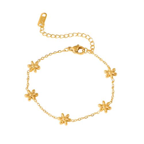 304 Stainless Steel Bracelet, with 5cm extender chain, Flower, gold color plated, fashion jewelry & for woman, Length:Approx 15 cm, Sold By PC