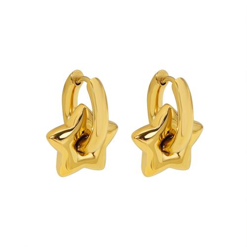 304 Stainless Steel Huggie Hoop Drop Earring, Star, gold color plated, fashion jewelry & for woman, 14x19mm, Sold By Pair