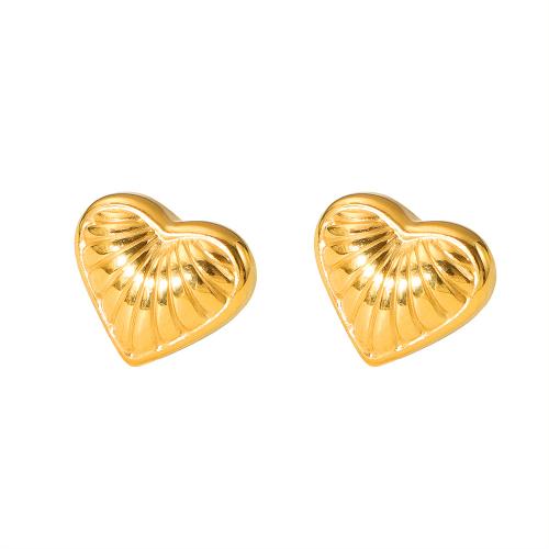 304 Stainless Steel Stud Earring, Heart, gold color plated, fashion jewelry & for woman, 11mm, Sold By Pair