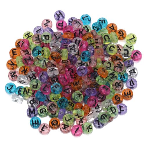 Alphabet Acrylic Beads, Flat Round, DIY & with letter pattern, more colors for choice, 4x7mm, Approx 3500PCs/Lot, Sold By Lot