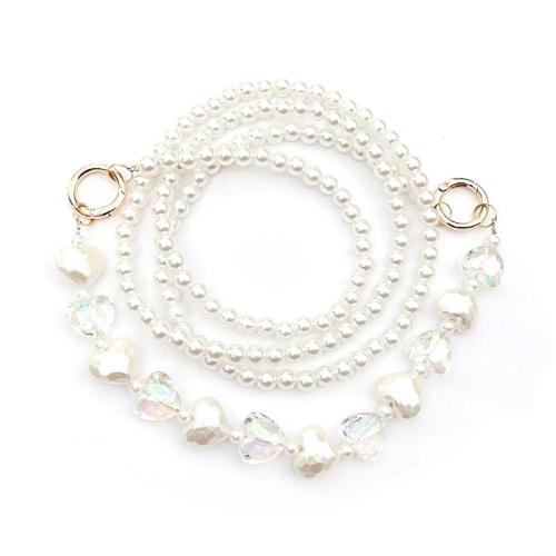 ABS Plastic Pearl Cell Phone Chain, with Crystal & Tibetan Style, Heart, handmade, detachable & for woman, more colors for choice, Length:Approx 110 cm, Approx 30 cm, Sold By Set